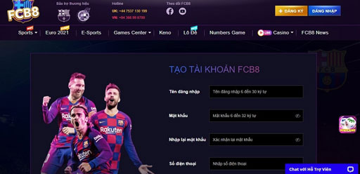 Tạo tài khoản đơn giản tại nhà cái FCB8 uy tín