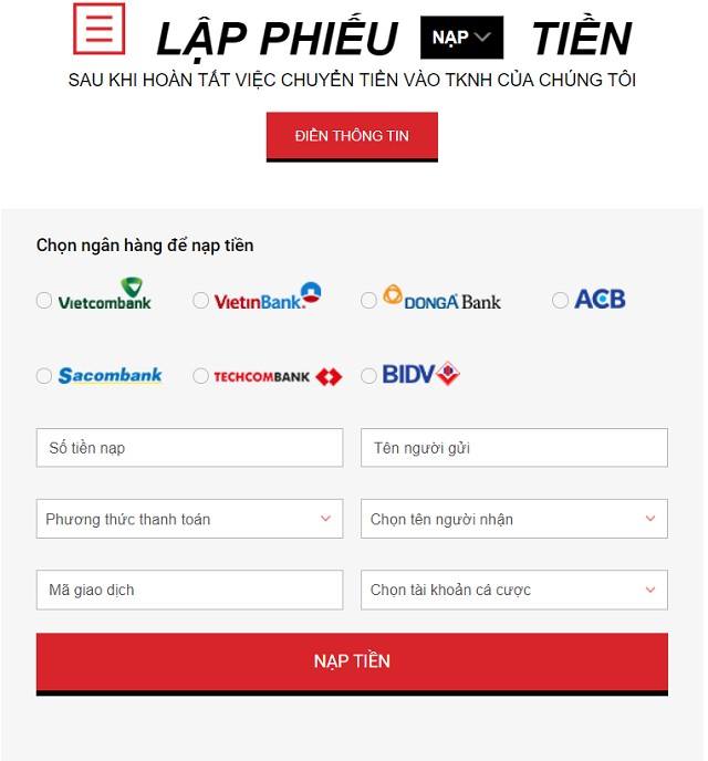 Nạp tiền 388Bet qua Ngân hàng