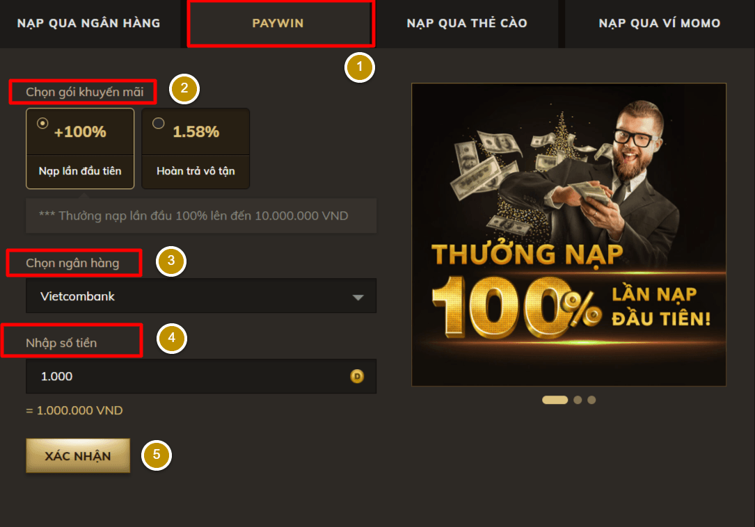 Hướng dẫn nạp tiền tại Oxbet
