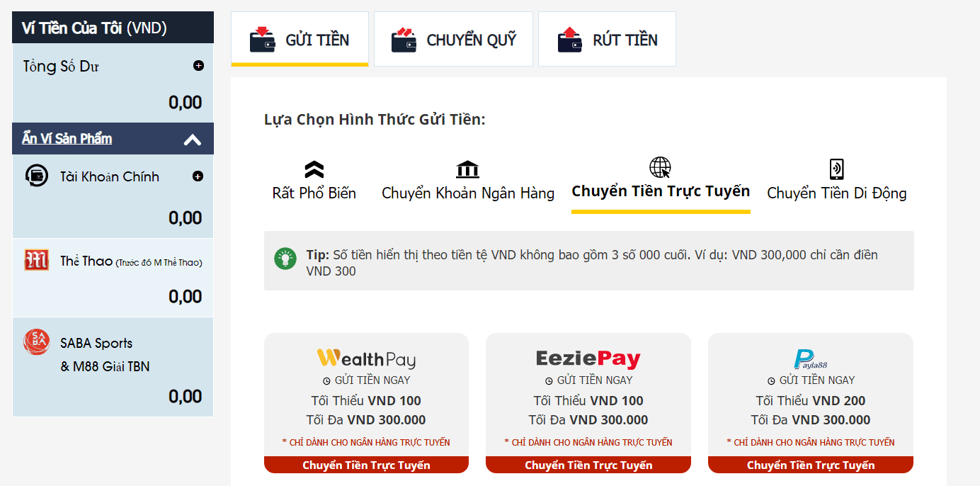 Nạp tiền M88 đơn giản